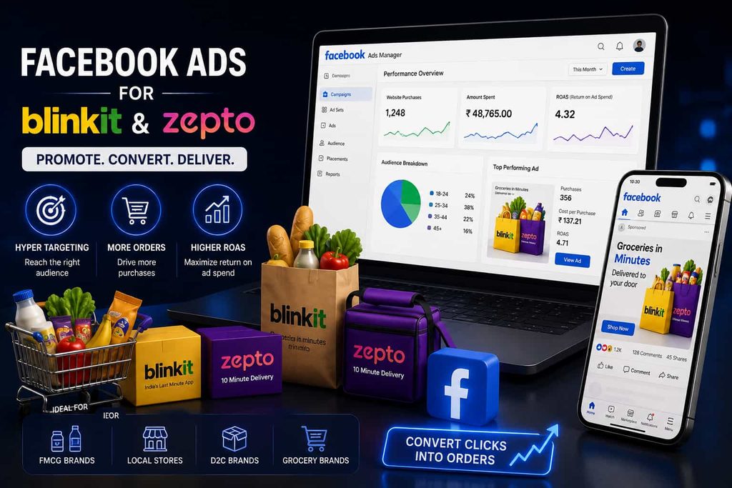 Facebook Ads for Blinkit and Zepto Products by Sanrovax